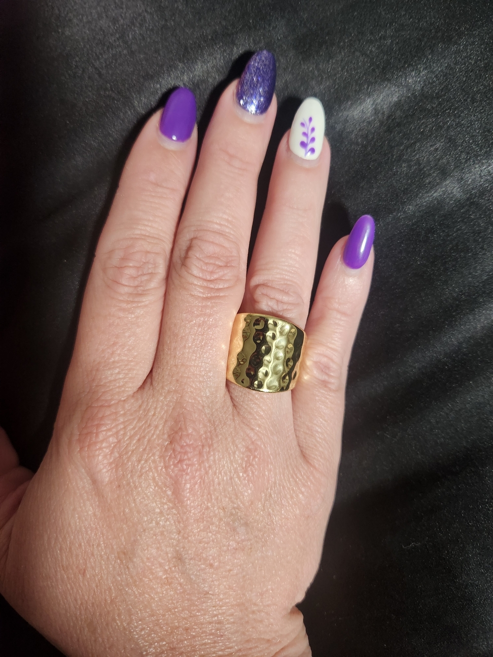 Cigar Band Gold Tone Wide Dome Ring with Textured Detail - Women Jewelry - Picture 5 of 6